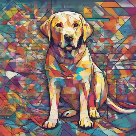 (cachorro labrador  ),(melhor pose),(best angle), (better expression), Eduardo Kobra acolchoamento ,multidimensional geometric wall PORTRAIT, arte, Chibi,Yang08k, lindo, Colouring,