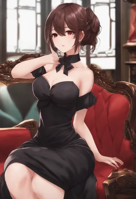 yor forger, anime spy x family, sex, vestida, vestido vermelho, sensual, medium breasts, Back sitting position, medium ass, cabelos pretos, Japanese anime style.