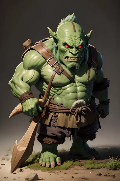 (best quality,realistic:1.37),anime drawing style deformed bog orc,wooden pickaxe in hand,transparent background,ultra-detailed,cracked orc skin,sharp focus,detailed facial features,ferocious expression,dark and vivid colors,long and messy hair,dark eyes w...