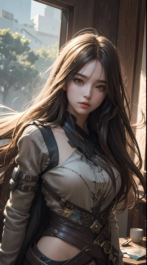 "Immerse yourself in the world of CG unity with this ultra-detailed illustration of a girl with messy long hair. The realistic rendering and dynamic angle make this piece a true masterpiece, perfect for any art lover."