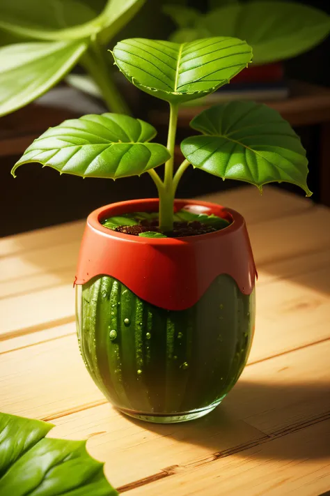 Crie a imagem de uma planta do tipo suculenta em um vaso pequeno cor vermelha escrito no vaso cactos e suculentas da Leninha