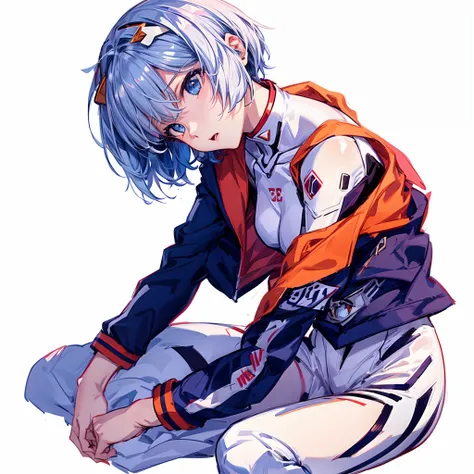 anime, anime girl, anime art, blue hair, white background, blue eyes, blue hair, blue eyes, blue hair, blue eyes, blue hair,, ayanami, rei ayanami, rogue anime girl ayanami rei, ssss.gridman, style of ssss.gridman, 2 d anime style,