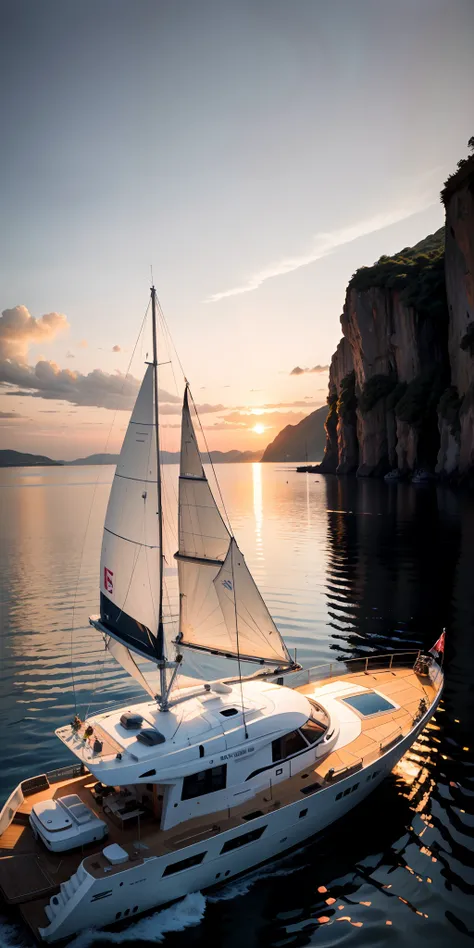 Yachts on the sea at sunset