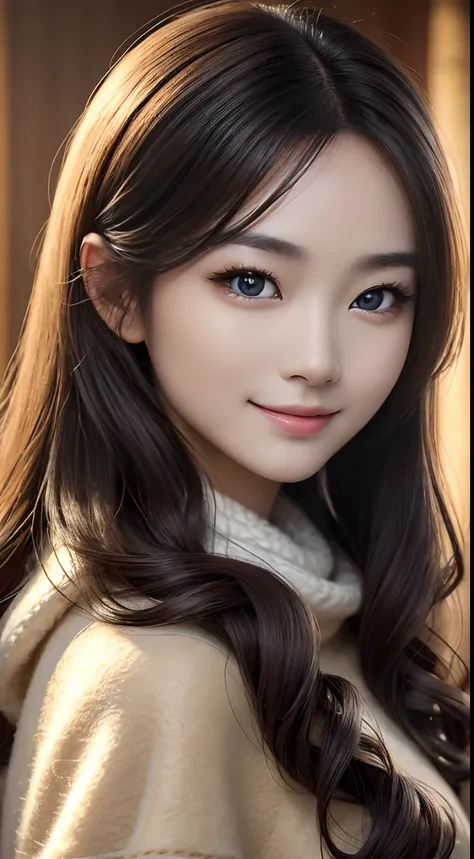 Masterpiece, Best quality, Photorealistic, Ultra-detailed, finedetail, 超高分辨率, 8K wallpaper, The face of 1 beautiful woman,Wool felt wrapped,Beautiful detailed eyes, Smile, Background wool felt world，Wool knit fabric background，