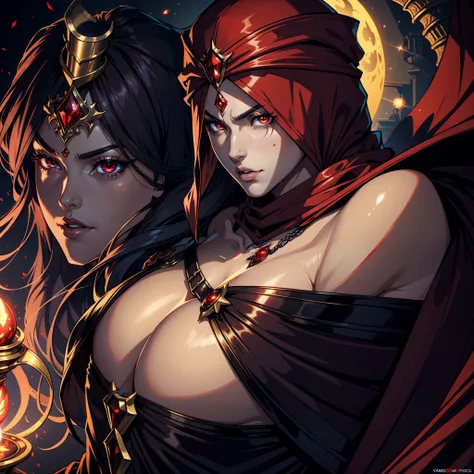 Castlevania Super Realistic Shadow Lord Super Detailed Dynamic Shot Of Very Beautiful Arabian Princess With A Red Turban Hokuto Portrait Zoom Sexy Sexy Face Shiny Eyes Glowing Mouth Red Shiny Crystal Shiny Eyes