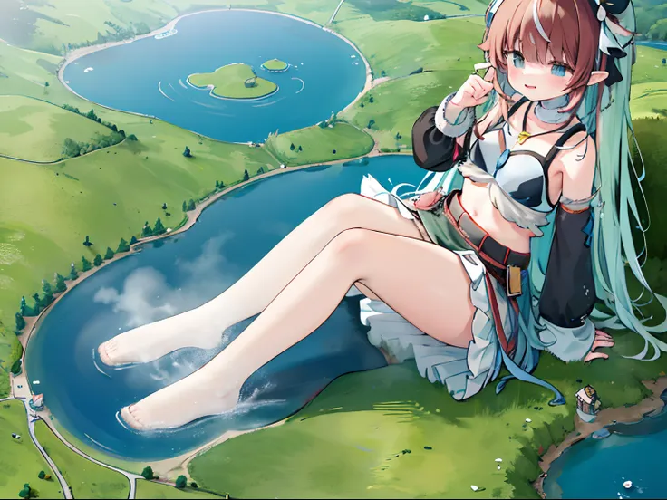 1girll，clouds， ln the forest，mountain ranges，koyama， small lake，masterpiece, best quality, highly detailed,masterpiece,best qual...