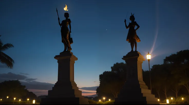 estatua de mulher segurando uma lanterna