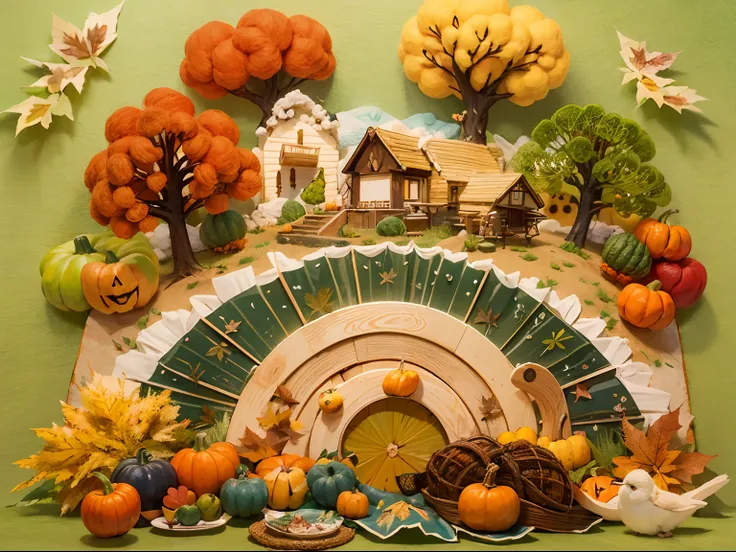 （Thanksgiving landscape depiction, pumpkins，Maple leaves，Lodge，The beauty of the autumn harvest，The cute world of felt：1.4），（Chinese illustration：1.3，wool felt art：1.3，wool felt：1.2），（reasonable design，Clear lines，High clarity，The best quality，The is very ...