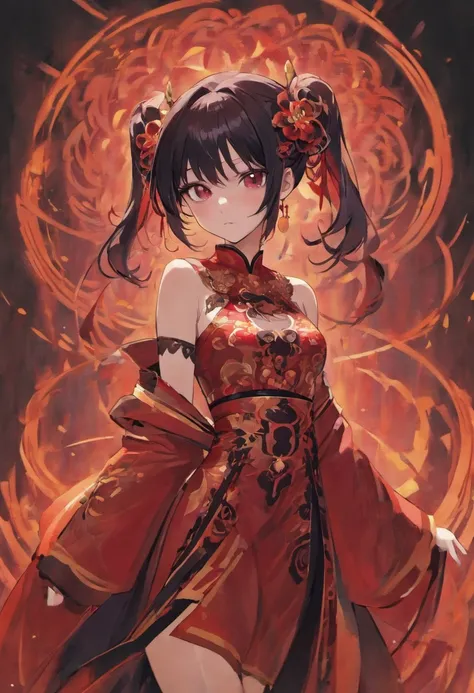 Appearance: Hu Tao is a young woman with a petite and slender figure. She often wears traditional attire inspired by the clothing of the Wangsheng Funeral Parlor, which includes a black and red color scheme.

Hair: She has long, flowing, and dark purplish-...