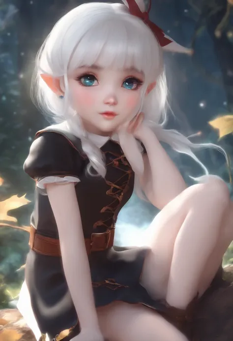 lil loli, girl elf, white hair, cute face, short skirt, pussy