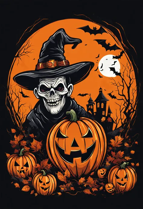 haloween design para t-shirt, arte vetorial, funny illustration , fundo branco