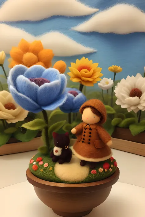 Flower field fiber art, Wool felt poke，wool felting art, Wool felt handmade，plushies，Handmade wool felt，Miniature scenes， warm beautiful scene, breathtaking art, inspiring art,