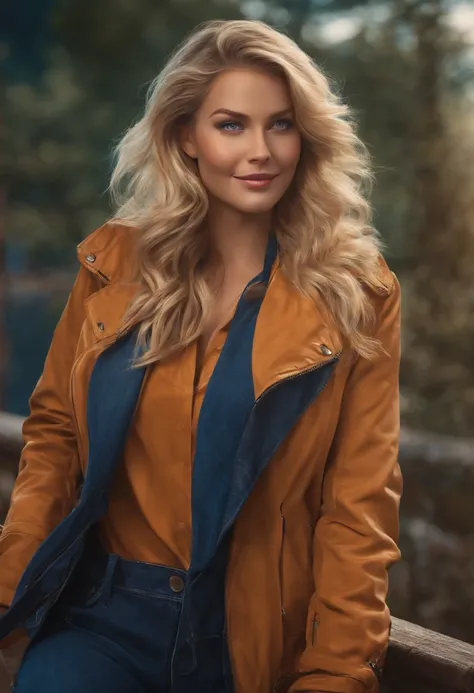 Cristia Ott, 1girll, Solo, Krista Lentz, Smile, hair between eye, Blue eyes, Blonde hair, Jacket, Medium hair,