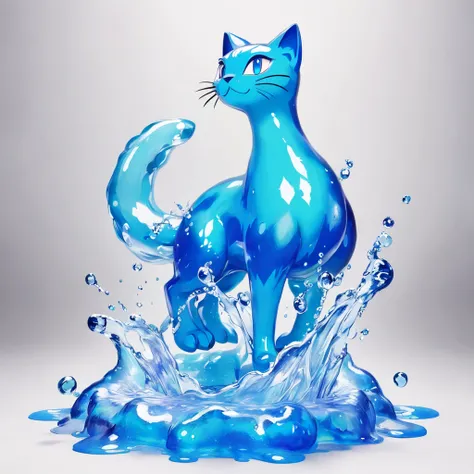 Mew made of water slime, vivid light blue and blue, dripping with water and slime, masterpiece, best quality