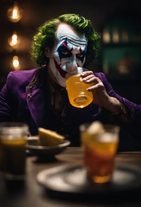 o Coringa, clownpiece, Homem, Drinking energy redbull, looking-into-camera