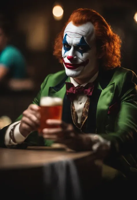 o Coringa, clownpiece, Homem, Drinking energy redbull, looking-into-camera