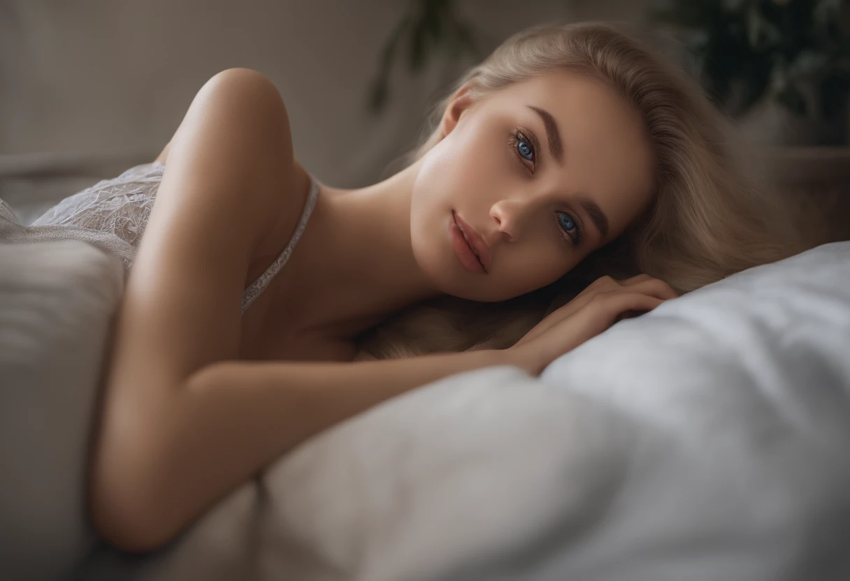 arafed woman fully , sexy girl with blue eyes, ultra realistic, meticulously detailed, portrait sophie mudd, blonde hair and large eyes, selfie of a young woman, bedroom eyes, violet myers, without makeup, natural makeup, looking directly at the camera, fa...