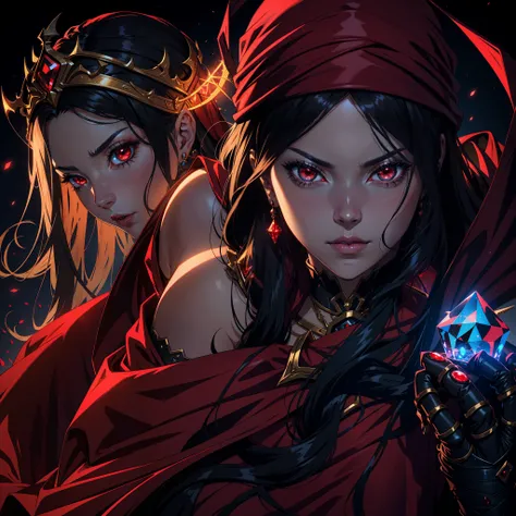 Castlevania Shadow Lord Hyper Realistic Super Detailed Very Beautiful Very Beautiful Princess in Her 30s Super Realistic Super Detailed Red Crystal Glowing Eyes with Red Turban Hokuto 3D Environment Environment Deep View