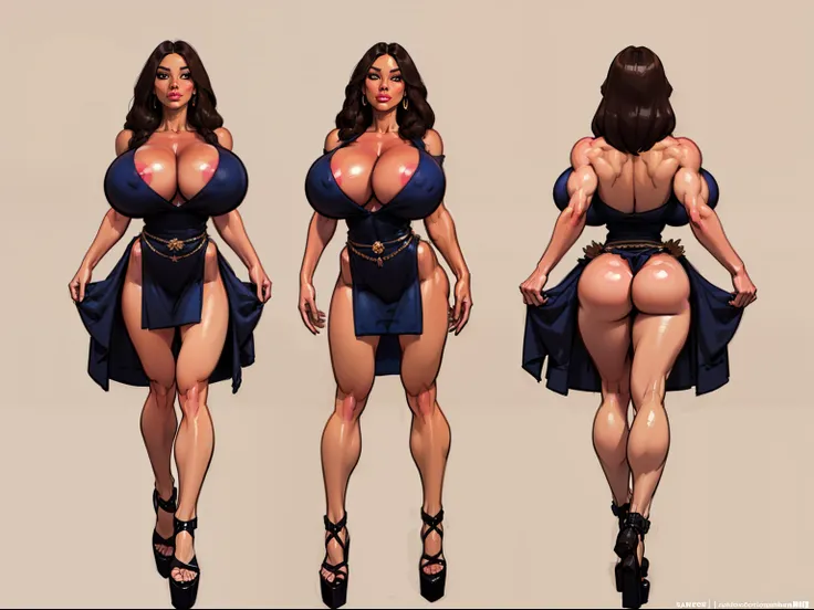 ((masterpiece)),(((best quality))),((character design sheet)), ((full body view)) ((native american girl)) mature face, defined cheekbones, high cheekbones, illustration, native girl, muscular, ((buckskins:1.4)), sexy bimbo, (gigantic breasts:1.7) black ha...