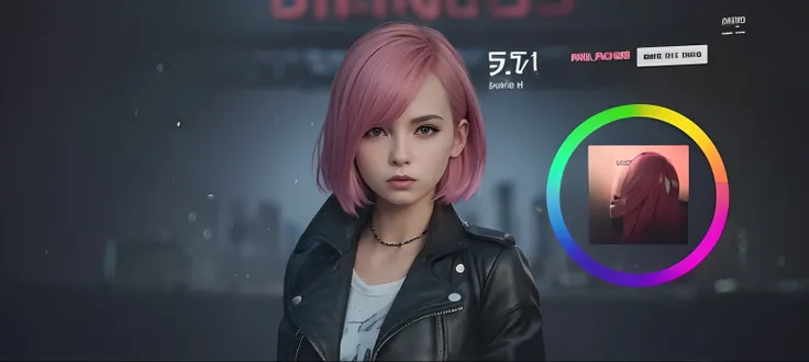 1girl, undawn, pink hair, short hair, balck leather jacket, realistic, ultra detail, 70mm lens