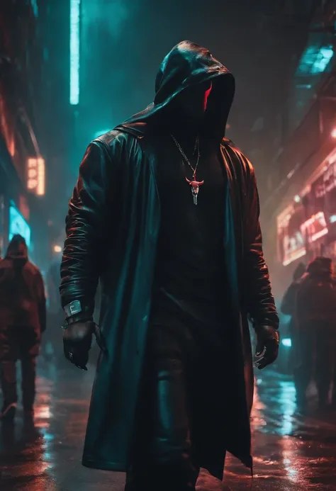 bulls with hoods walk in the night scene of cyberpunk