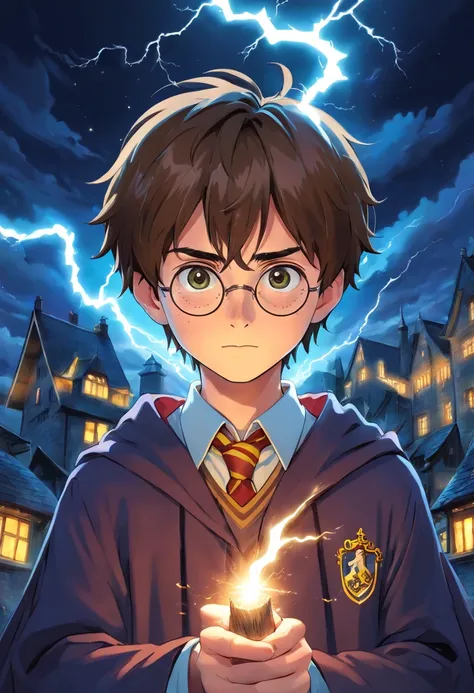 Teenage Harry potter with the lightning scar on his forehead