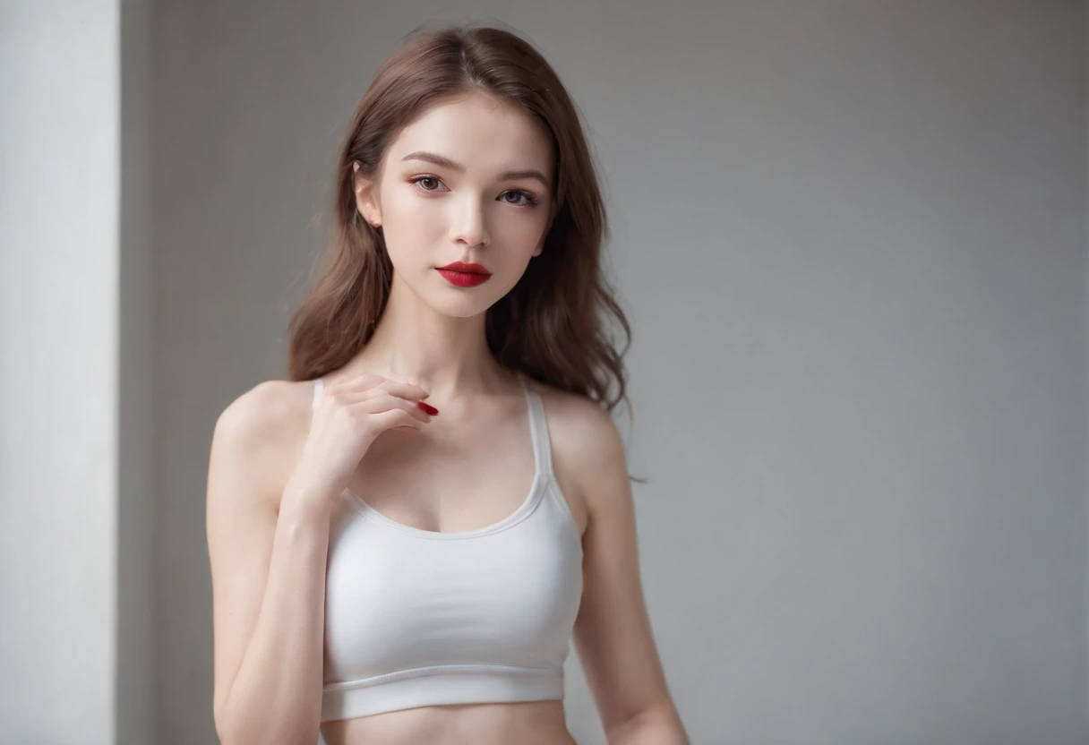 (Casual photography by the room choosing the shows), (((wearing sport clothes))), full body RAW close, 1girl, 19 years old posed made a lot of amateur photos, showing her long legs and feet, the body is pretty, (barefooted and wearing comfy sport bra), (((...