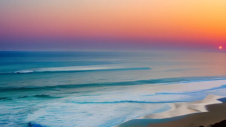 Fotografia de uma praia, areal mar ao fundo ao por do sol