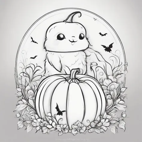 Halloween bonito, estilo dos desenhos animados, plano de fundo do desenho de linha, fundo branco, monocromatic, desenho de linhas, ((esquete)), Baby Coloring Linhas grossas afiadas.