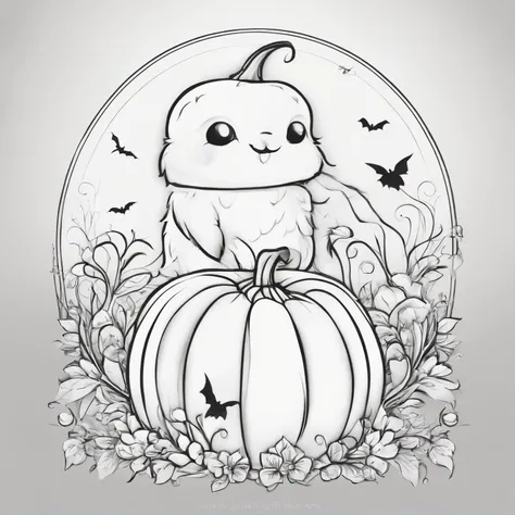 Halloween bonito, estilo dos desenhos animados, plano de fundo do desenho de linha, fundo branco, monocromatic, desenho de linhas, ((esquete)), Baby Coloring Linhas grossas afiadas.