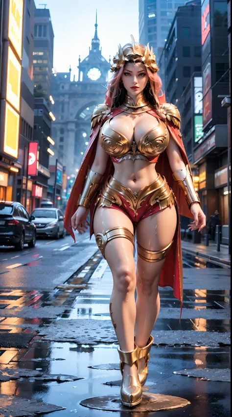 1GIRL, SOLO, COQUETTE, (HAIR ORNAMENT, NECKLACE), (WET HUGE FAKE BOOBS:1.3), (STREET CITY BACKGROUND), (FUTURISTIC ICE PHOENIX MECHA CROP TOP, ROYAL CAPE, CLEAVAGE:1.2), (SKINTIGHT YOGA HOTPANTS, HIGH HEELS:1.2), (PERFECT BODY, FULL BODY VIEW:1.5), (LOOKIN...