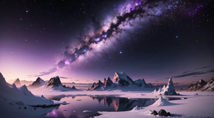 Create a universe with colors purple and gray in the Arctic at night realistic