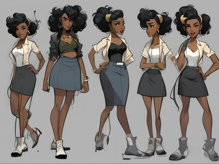 a close up of a cartoon of a woman with different poses, character turnaround, in style of cory loftis, character exploration, stylized character design, character design, character concept exploration, character concept explorations, full character design...