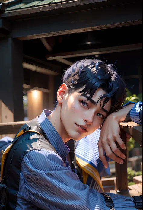 arafed man chaeunwoo in a blue shirt leaning on a railing, jinyoung shin, cai xukun, headshot profile picture, kim doyoung, hyung tae, sakimichan, jung jaehyun, siwoo kim, hong june hyung, shin jeongho, inspired by Zhang Han, profile pic, male ulzzang, wan...