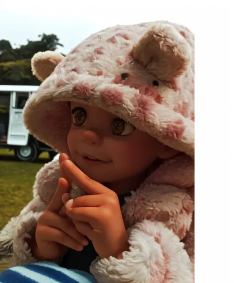 Theres a little girl wearing a pink teddy bear hat, Directed by: Eduardo Corbett, vestindo uma fantasia de coelho rosa, me, Bullies, vestindo um terno de coelho, foto do perfil, caixa, infancy, Directed by: Lee Loughridge, Directed by: John Wilson, Inspira...