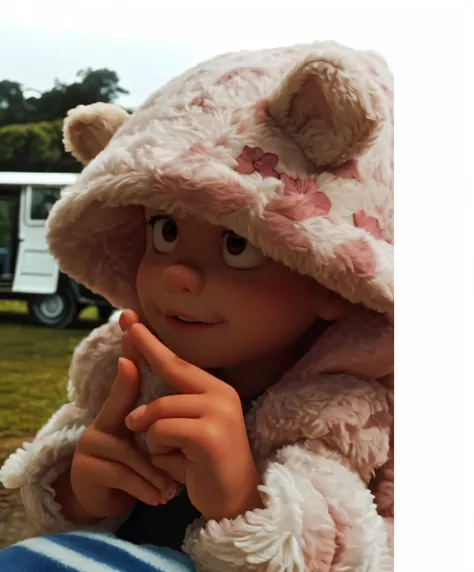 Theres a little girl wearing a pink teddy bear hat, Directed by: Eduardo Corbett, vestindo uma fantasia de coelho rosa, me, Bullies, vestindo um terno de coelho, foto do perfil, caixa, infancy, Directed by: Lee Loughridge, Directed by: John Wilson, Inspira...