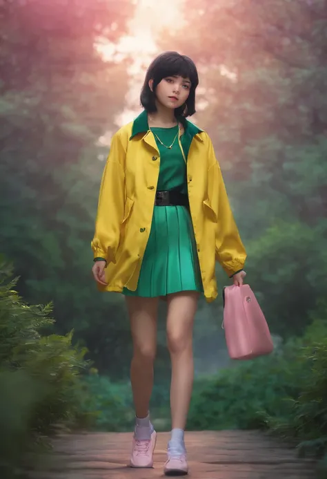 1boy, Femboy, yellow skirt, green jacket, pink shirt, black hair, blue eyes, 8k, high Res, masterpiece, ultrasharp, nsfw