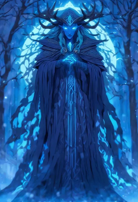 (((CAILLEACH))) best quality, ultra-high resolution, 4K detailed CG, master piece,Celtic goddess,cold,Winter goddess ,Celtic clothing,Celtic mythology, ((standing pose)) , Celtic image, aesthetic, centered on screen