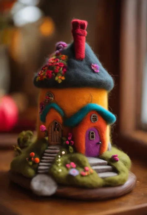 Felted wool house, Colorful and cozy，Whimsical Wonderland