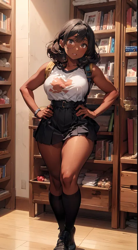 (((dark-skinned))), (bookworm, 25-year-old Mahagony-skinned,  darkskin statuesque oblong-shaped face,vivacious black eyes, prominently narrowed convex hooked nose, hourglass physique,thick, alluring, large breasts, large butt, heart hips, long, toned legs,...