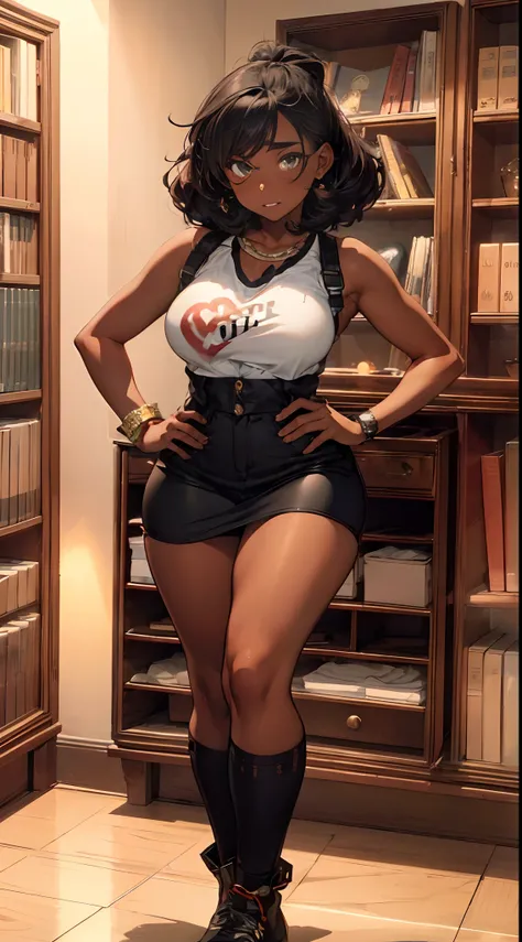 (((dark-skinned))), (bookworm, 25-year-old Mahagony-skinned,  darkskin statuesque oblong-shaped face,vivacious black eyes, prominently narrowed convex hooked nose, hourglass physique,thick, alluring, large breasts, large butt, heart hips, long, toned legs,...