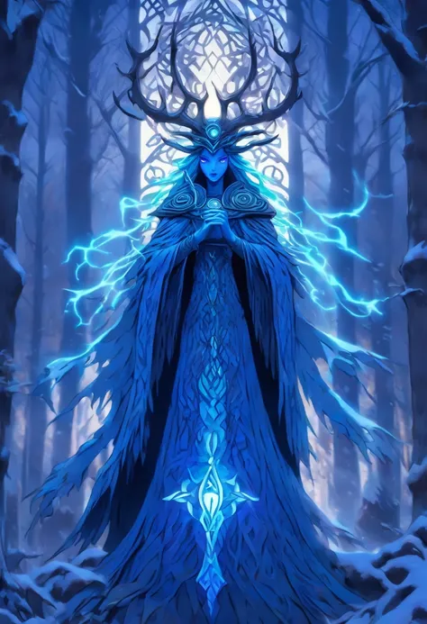 (((CAILLEACH))) best quality, ultra-high resolution, 4K detailed CG, master piece,Celtic goddess,cold,Winter Goddess ,Celtic clothing,Celtic mythology, ((Winter Goddess)) , Celtic image, aesthetic, centered on screen