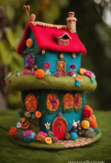 Felt wool house, extremely colorful，cozily，A whimsical wonderland，Rich in color