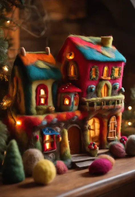 Felt wool house, Extremely colorful，cozily，A whimsical wonderland，Rich in color