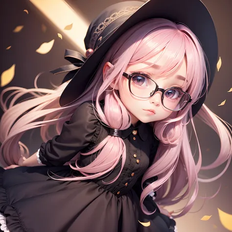 Chibi girl with gorgeous with glasses dress, saco, long hat hair, 4k