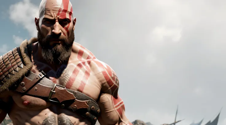 A man with beard and knife in hand, deus da guerra 2 0 1 8, Deus da Guerra, Kratos, Retrato de Kratos, Sam Hyde em God of War 4, Dwayne Johnson como Kratos, Dwayne Johnson como Deus da Guerra, filme ainda de Deus da Guerra, Emma Watson como Kratos, na ps5,...