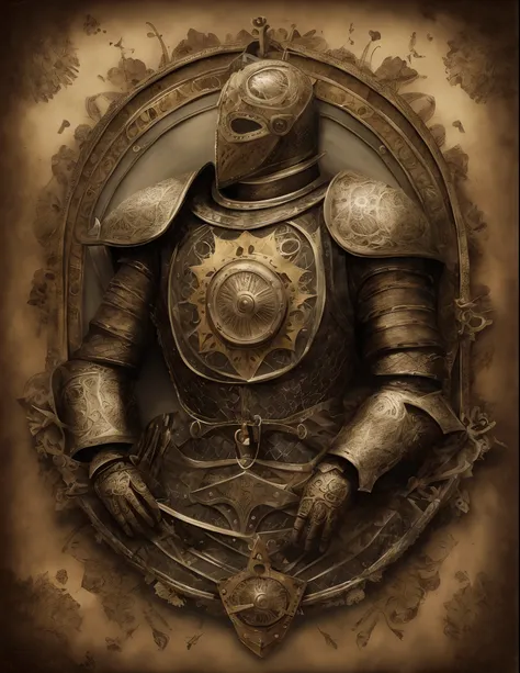 Hay una imagen de una armadura medieval con un reloj, Intrincada armadura renacentista, ornate gothic armor, Armadura de acero ornamentada, Armadura de hierro ornamentada, intrincada armadura de metal, Armadura Steampunk, intrincada armadura de metal, intr...