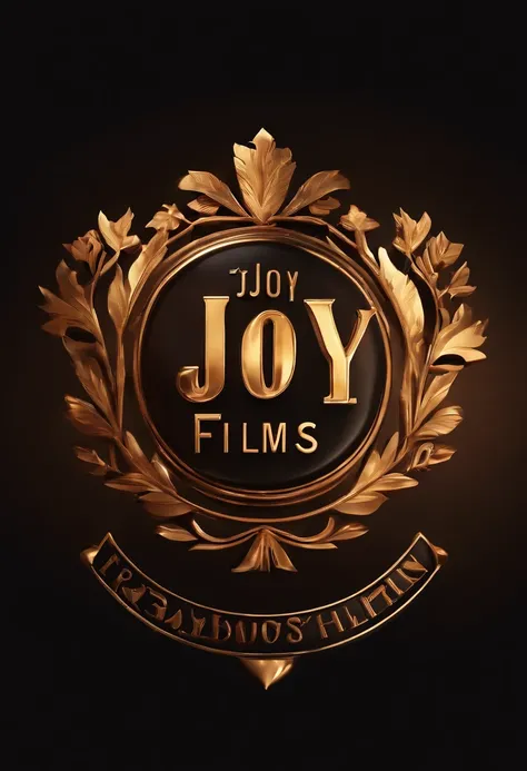 movie production logo design, logo text as " Joy films ", logo expressing happiness and joy, 3D render, octane rendering, cinema 4D render, photorealism, hyper-realistic, beautiful lettering art,