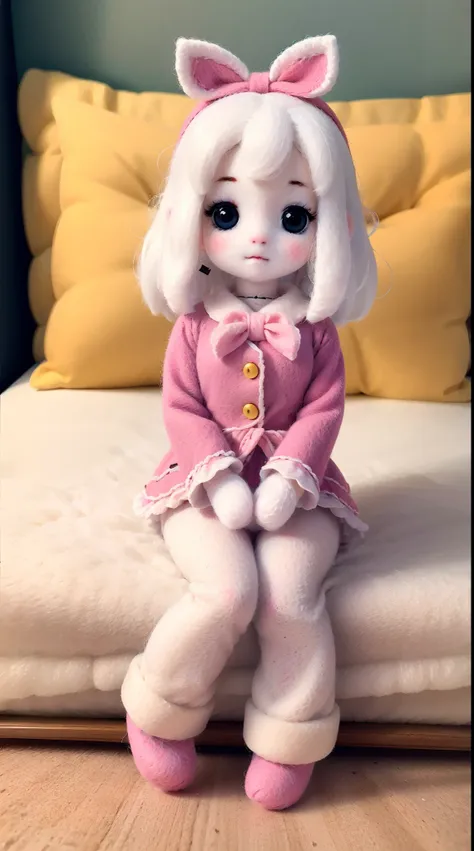 wool felt，felt，plush ，adolable，masterpiece, best quality, super detailed, illustration, beautiful eyes, close up, a girl. it is ...