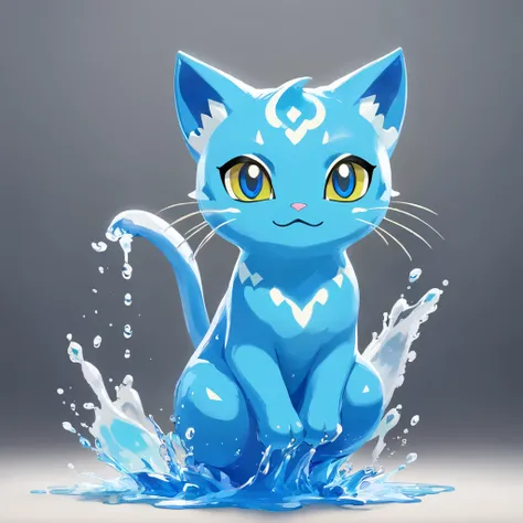 Mew made of water slime, vivid light blue and blue, dripping with water and slime, causing tsunamis, masterpiece, best quality